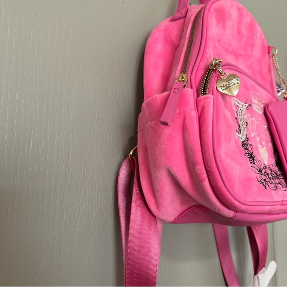 Juicy Couture Vibrant Pink Kids Backpack with Heart Charm Heritage NWT main image 5